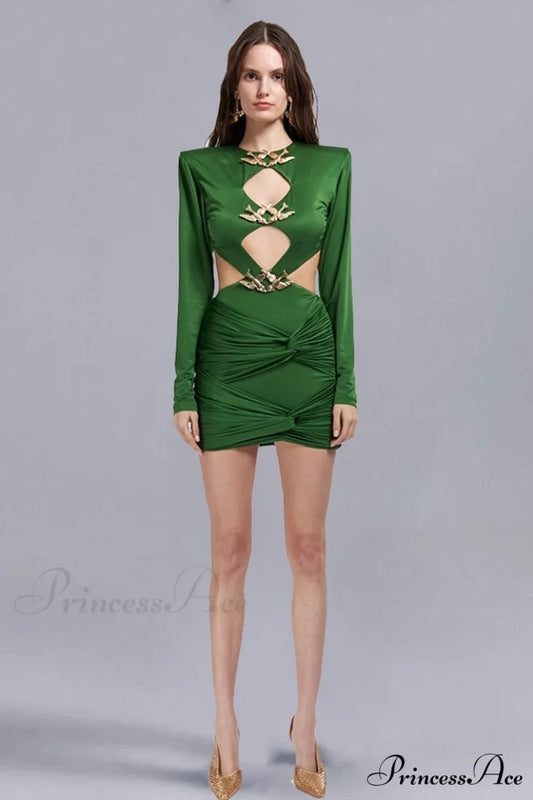 Galla Mini Dress Charming With Silver Birds XS / Green