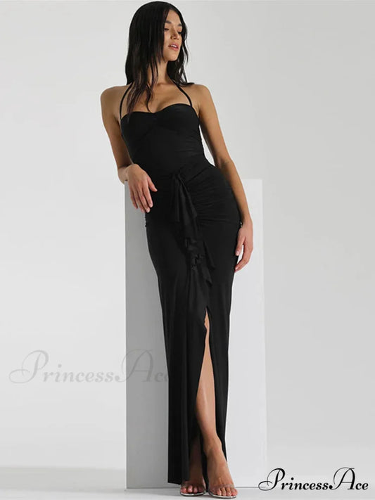 Gathered Bandeau Long Holiday Gown Black / S vacationdress-250223