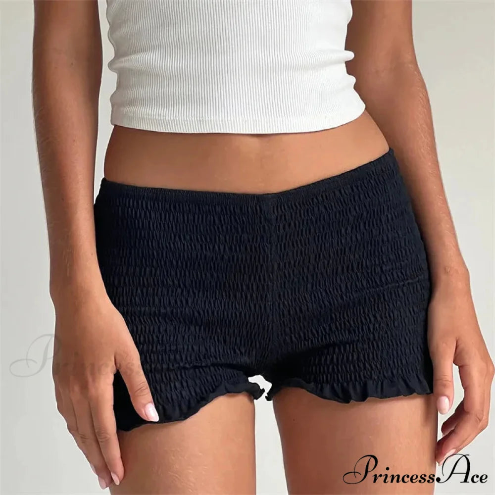 Gathered Frilled Stretchy Waist Short Black / S short-250223