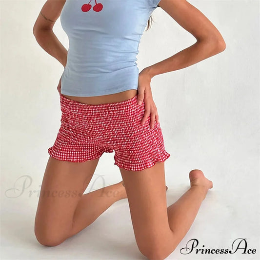 Gathered Frilled Stretchy Waist Short CORAL RED / S short-250223