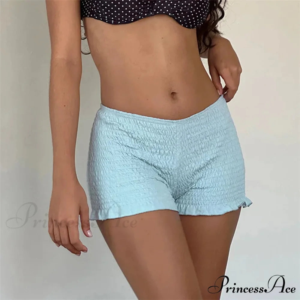 Gathered Frilled Stretchy Waist Short Light Blue / S short-250223