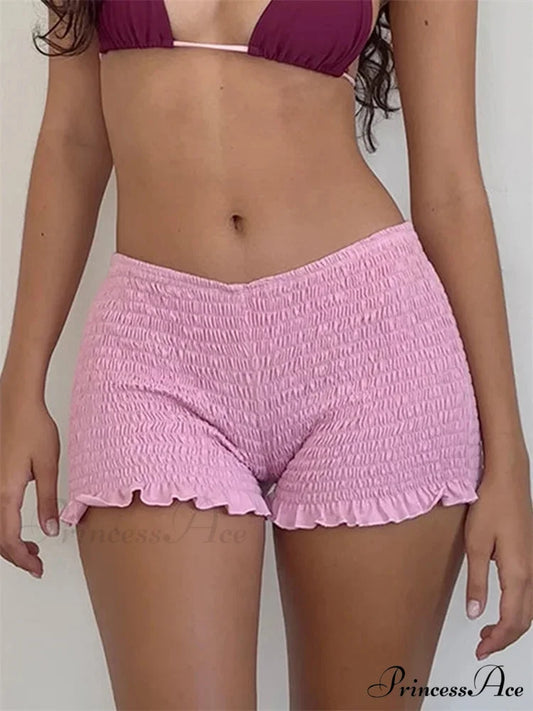 Gathered Frilled Stretchy Waist Short pink / S short-250223