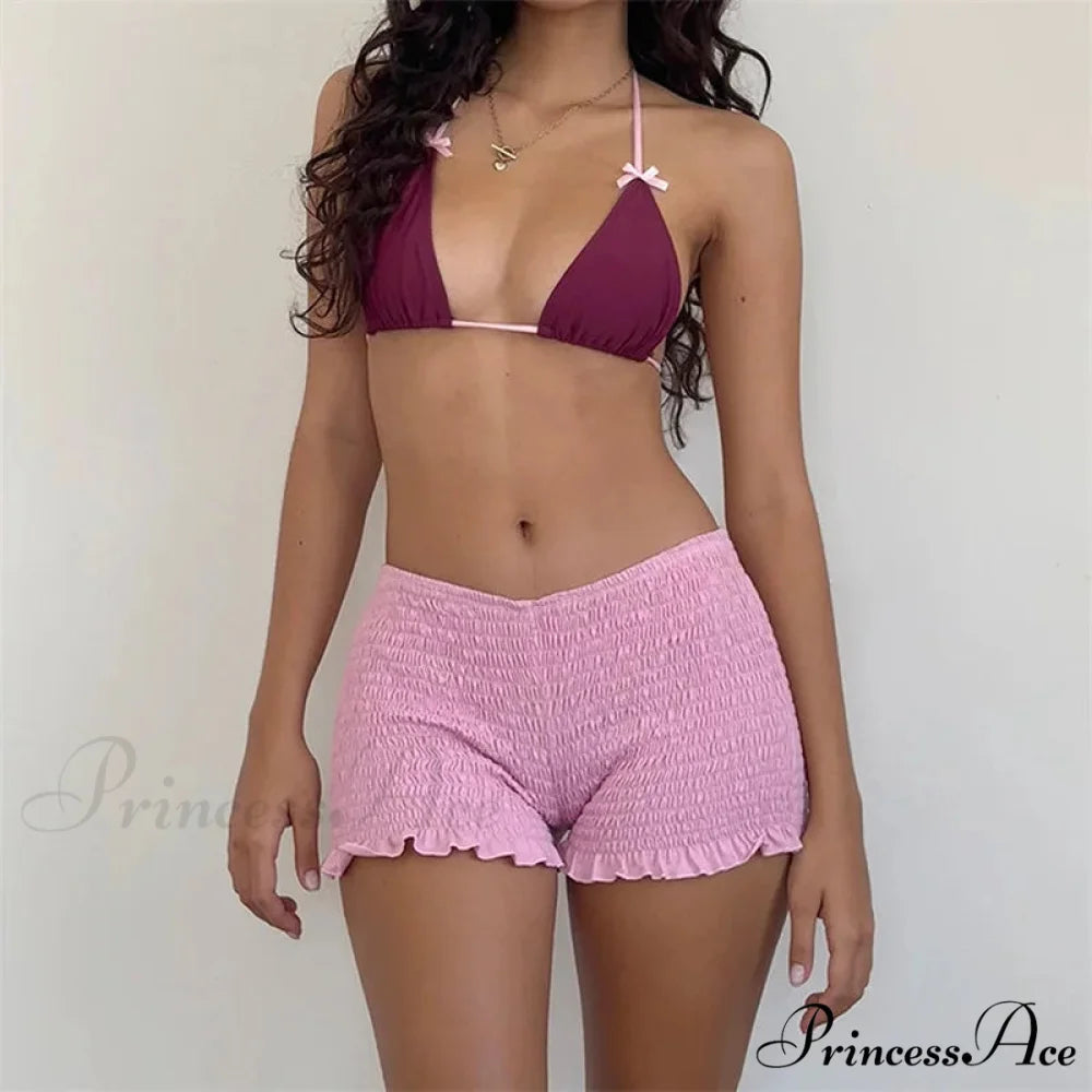 Gathered Frilled Stretchy Waist Short Pink / S short-250223