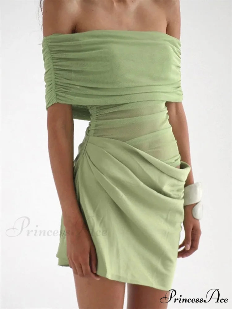 Gathered Net Celebration Mini Dress minidress-250223