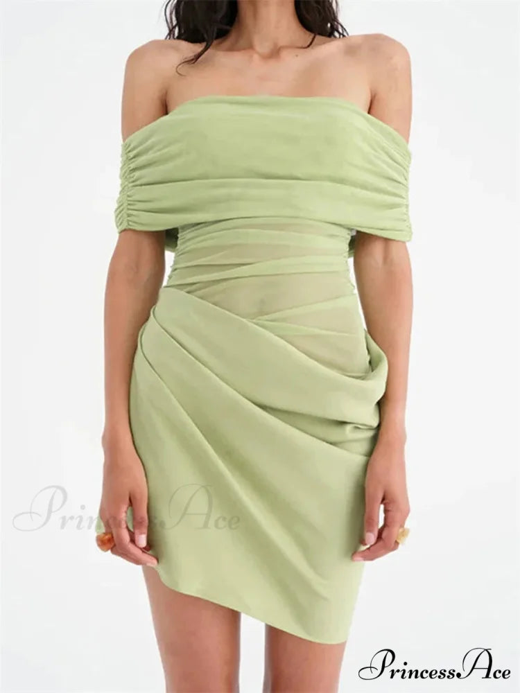 Gathered Net Celebration Mini Dress minidress-250223