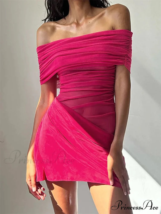 Gathered Net Celebration Mini Dress rose / S minidress-250223