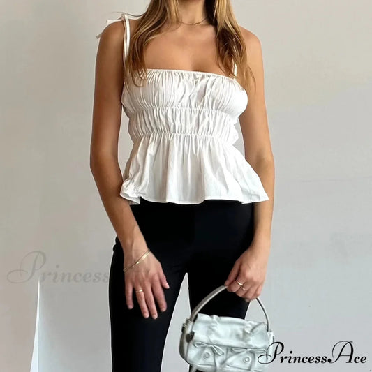 Gathered Open Rear Slim Crop Top white / S croptop-250223