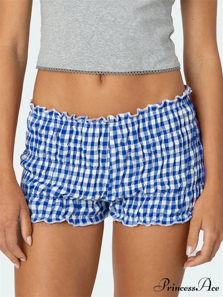 Gathered Tartan Tailored Short blue / S short-250223
