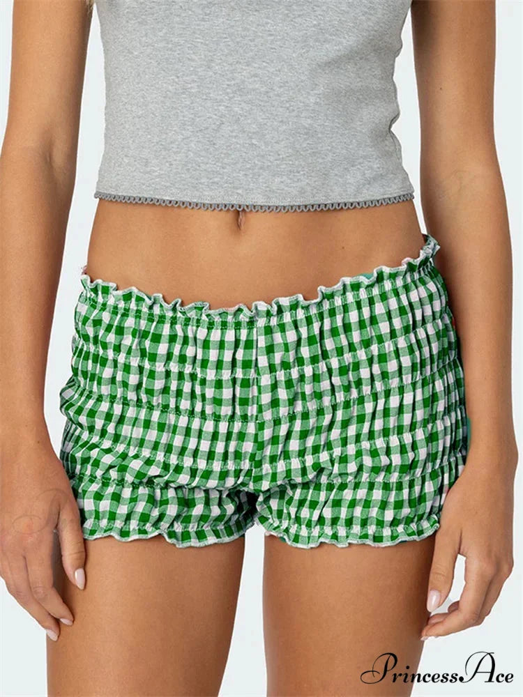 Gathered Tartan Tailored Short Brown / S short-250223
