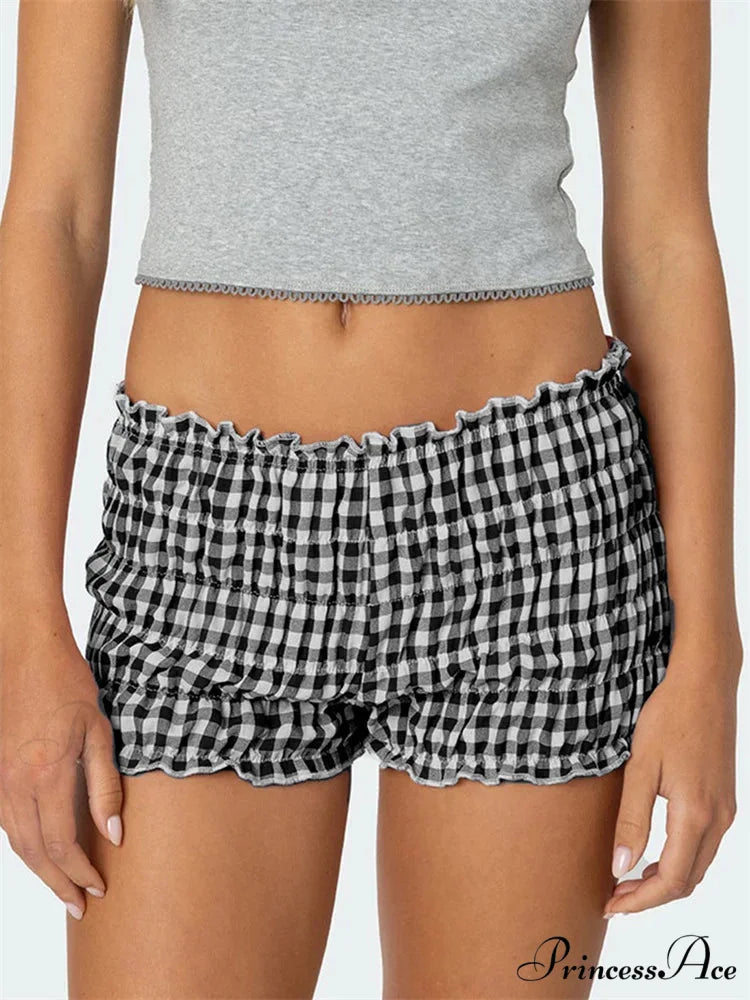 Gathered Tartan Tailored Short green / S short-250223
