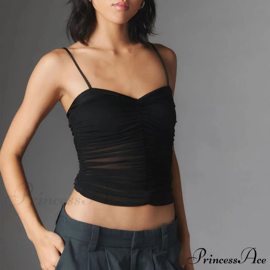 Gathered Thin Strap Crop Top black / S croptop-250223