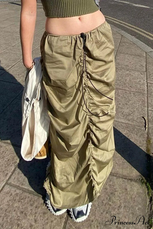 Gathered Woven Skirt Army Green / S