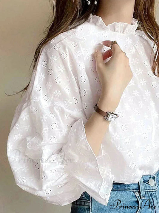 Gathering Ruching Lantern Sleeve Top Retro Top blouse-250126