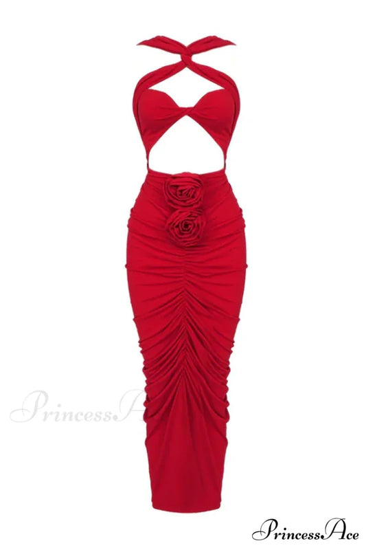 Genevieve Rose Stylish Ruched Dress XS / Red