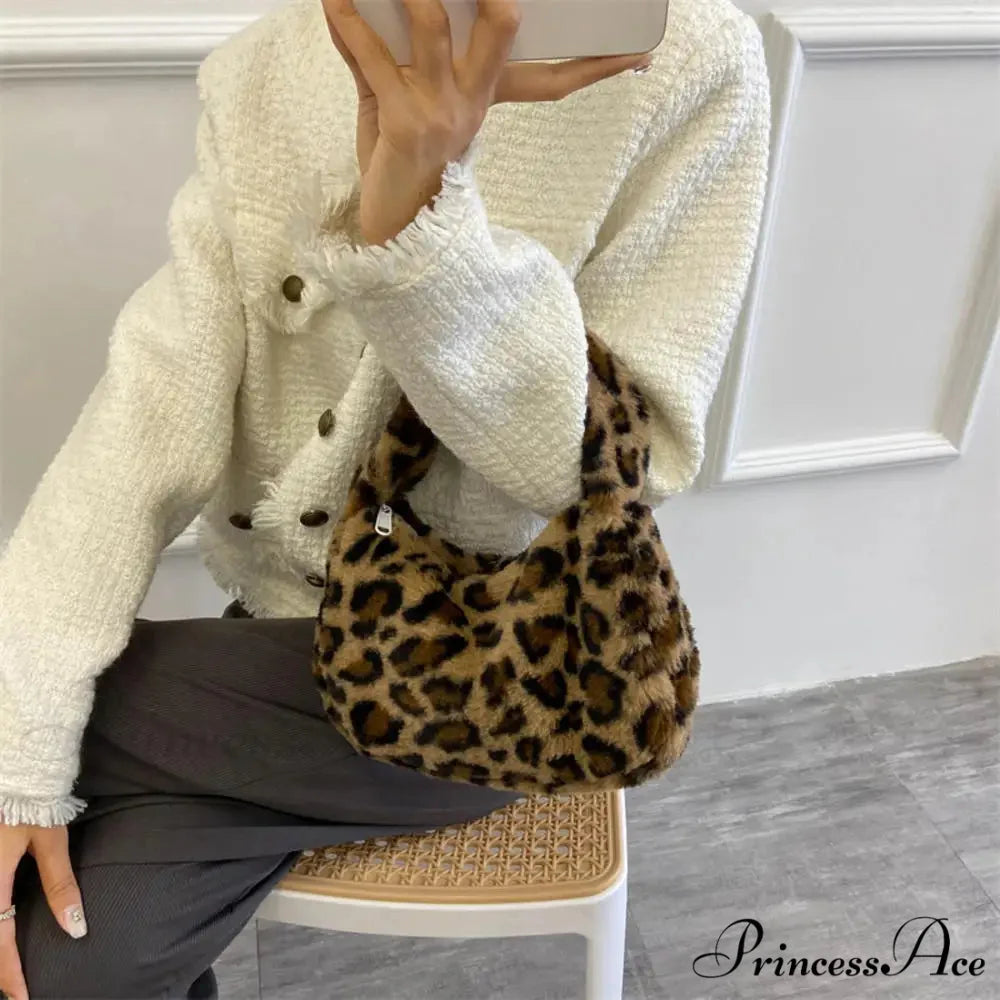 Gentle Fluffy Leopard Design Shoulder Tote Purse handbag-250126