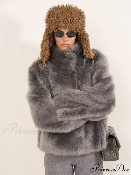 Gentle Puffy Collar Extended Sleeve Jacket Grey / S coats-241228