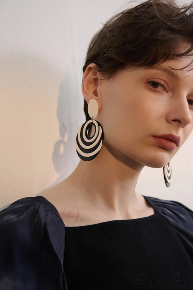 Geometric Elegant Drop Earrings Black White