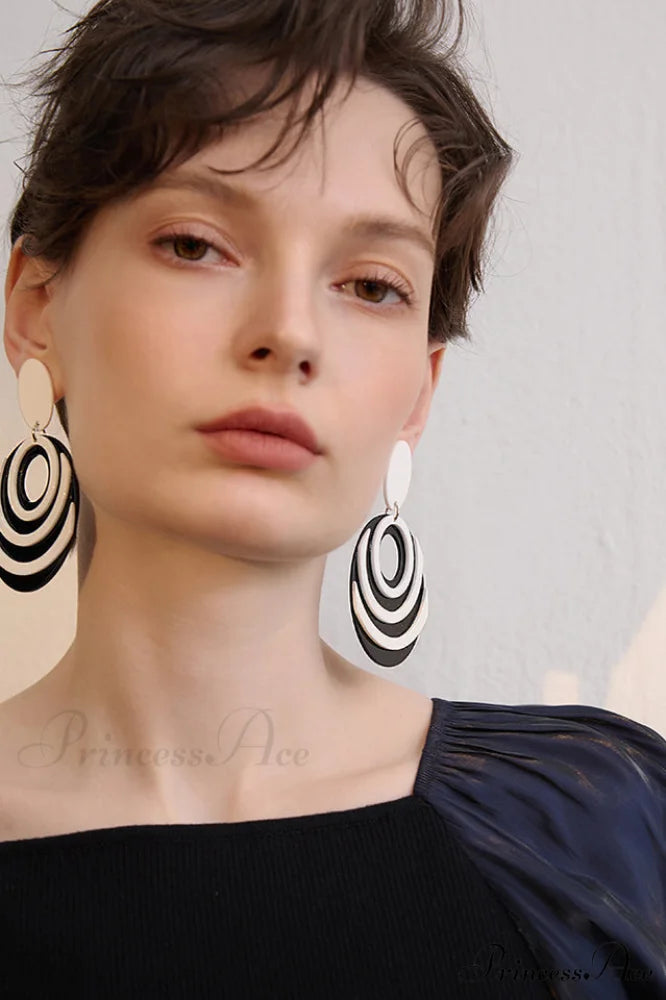 Geometric Elegant Drop Earrings Black White