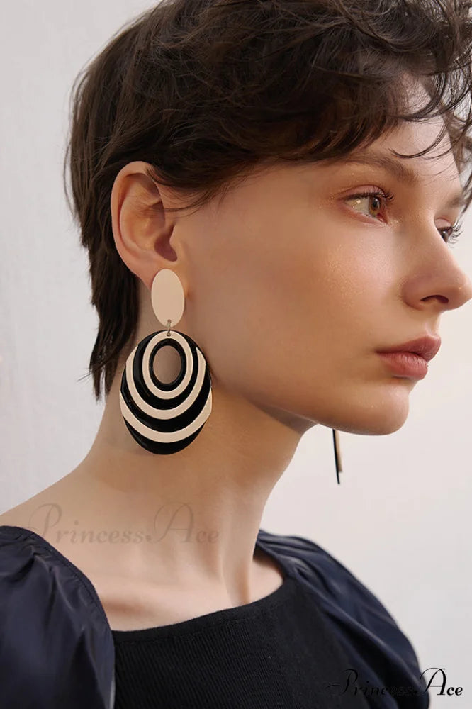 Geometric Elegant Drop Earrings Black White