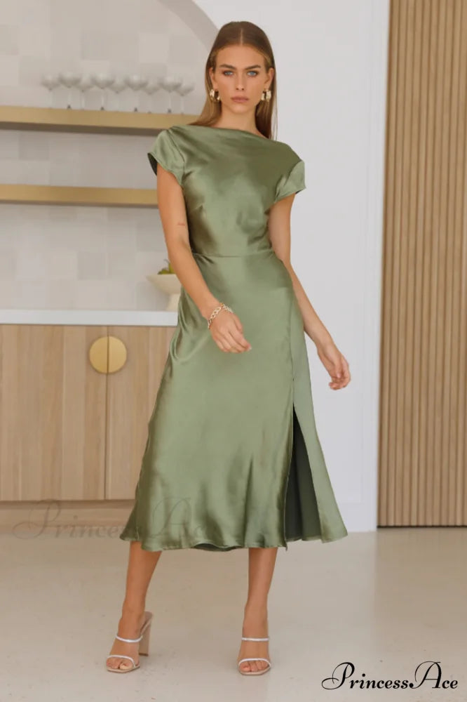 Get In Formation Charming Satin Midi Dress