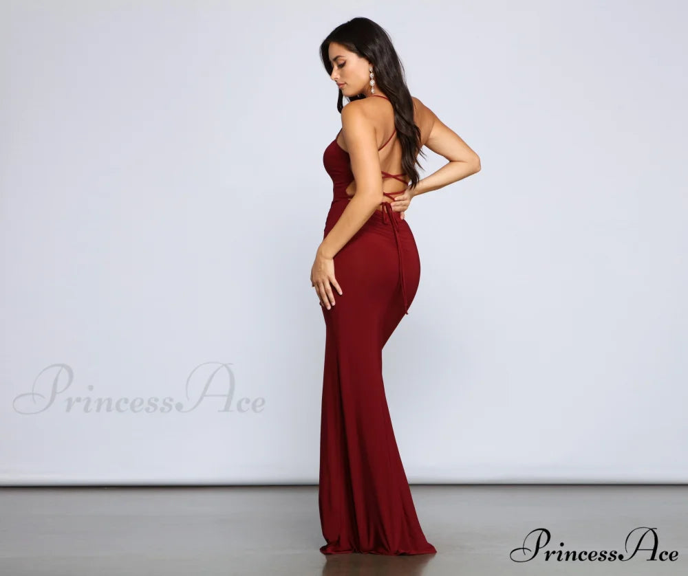 Gia Lace-Up Stylish Formal High-Slit Dress