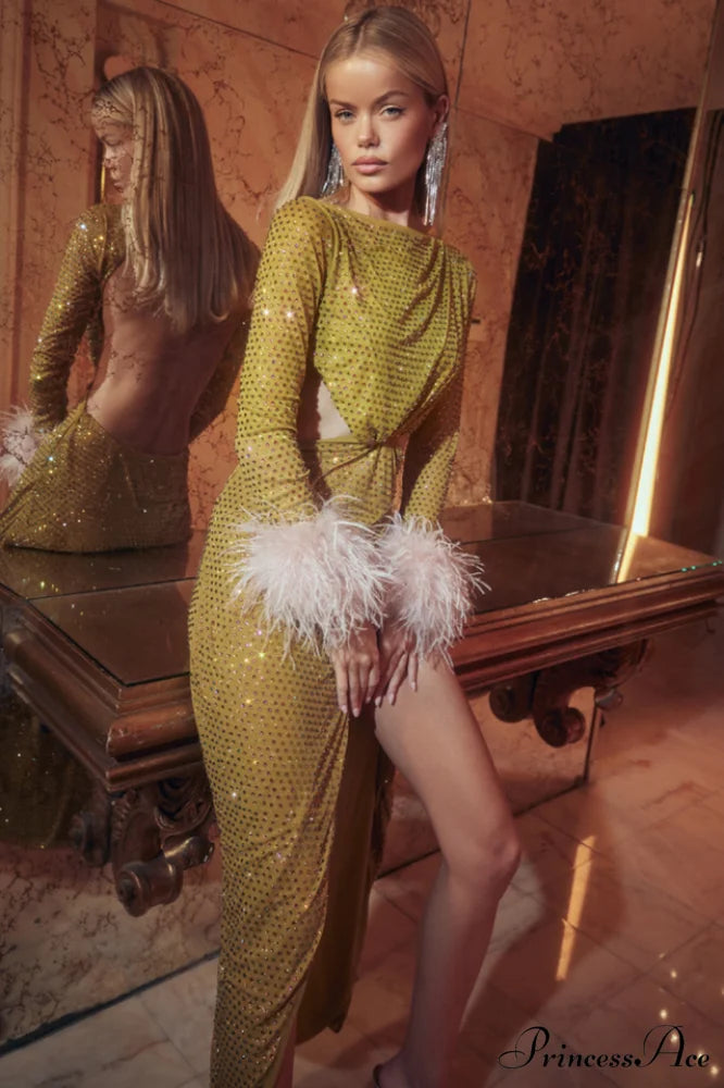 Gina Yellow Stylish Crystal Dress