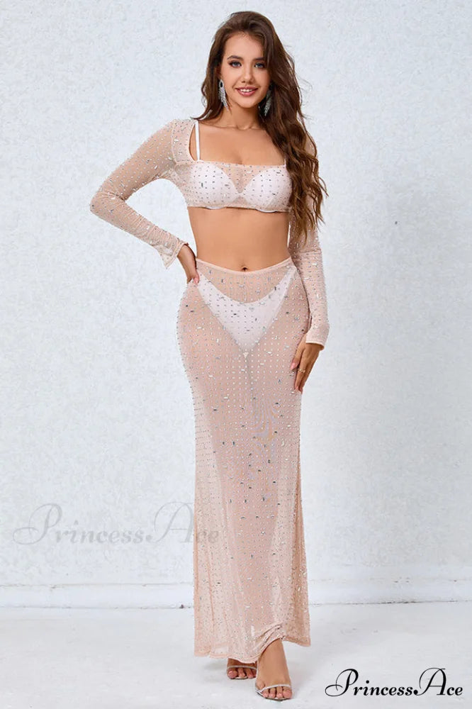 Giulia Sheer Embellished Charming Top + Skirt Set