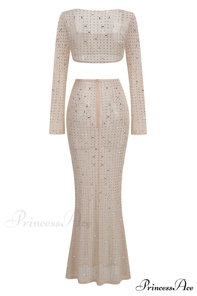 Giulia Sheer Embellished Charming Top + Skirt Set