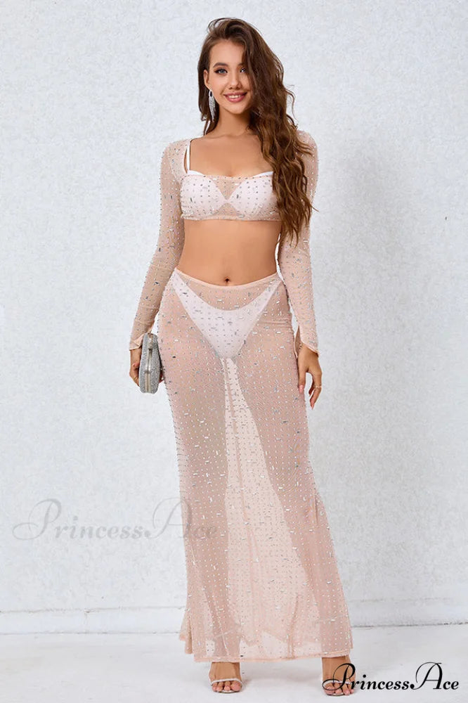 Giulia Sheer Embellished Charming Top + Skirt Set