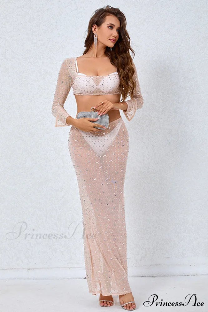 Giulia Sheer Embellished Charming Top + Skirt Set