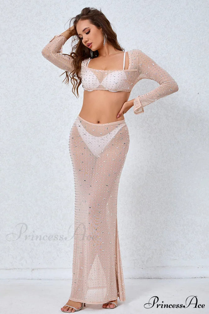 Giulia Sheer Embellished Charming Top + Skirt Set