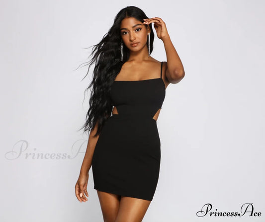 Glam And Pose Charming Crepe Cutout Mini Dress BLACK / XS