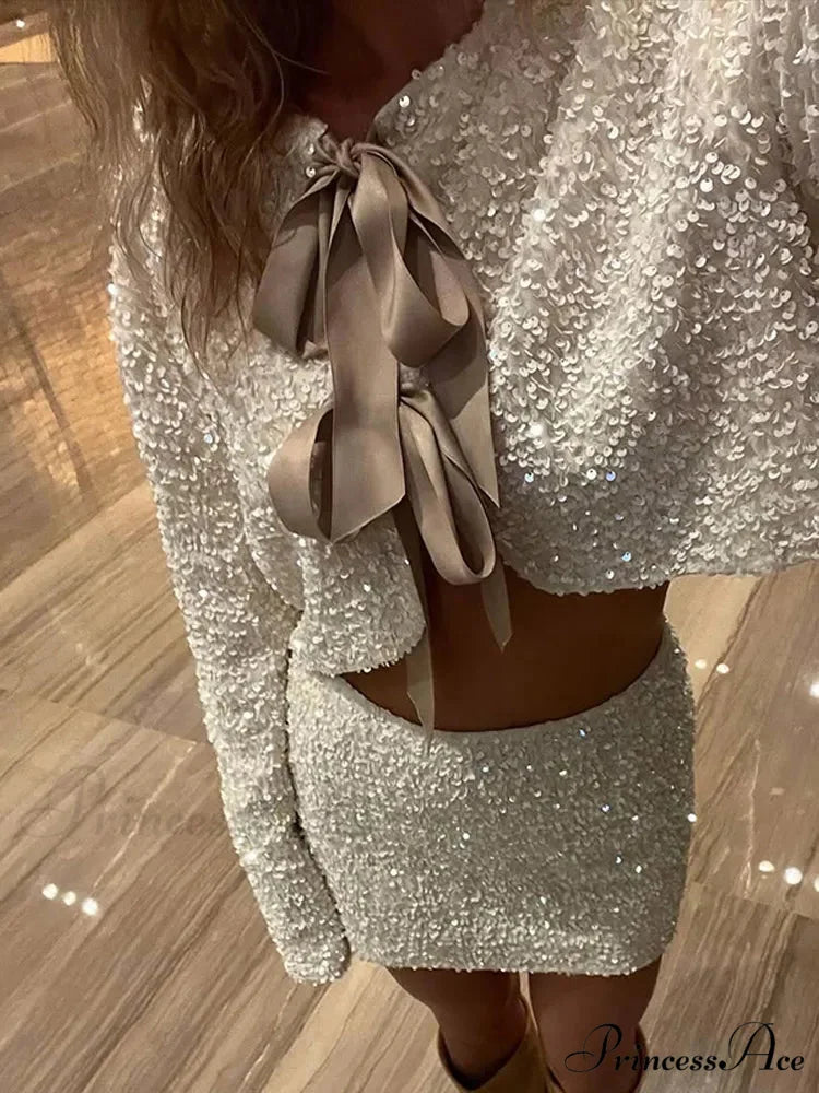 Gleaming Ivory Sequins Jacket coats-241228