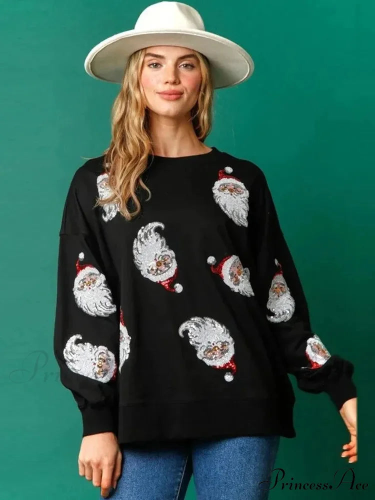 Glitter Patchwork Vintage Harajuku Slim Long Sleeve Streetwear Christmas Hoodie Christmas Hoodies-L