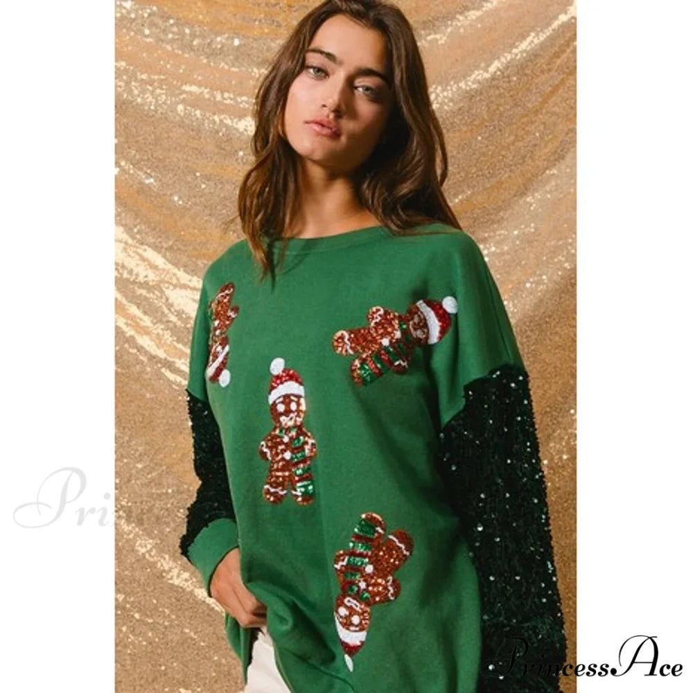 Glitter Patchwork Vintage Harajuku Slim Streetwear Christmas Hoodie green / S Christmas Hoodies-L