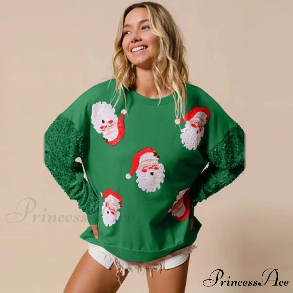 Glitter Patchwork Vintage Harajuku Slim Streetwear Christmas Hoodie gren 2 / S Christmas Hoodies-L