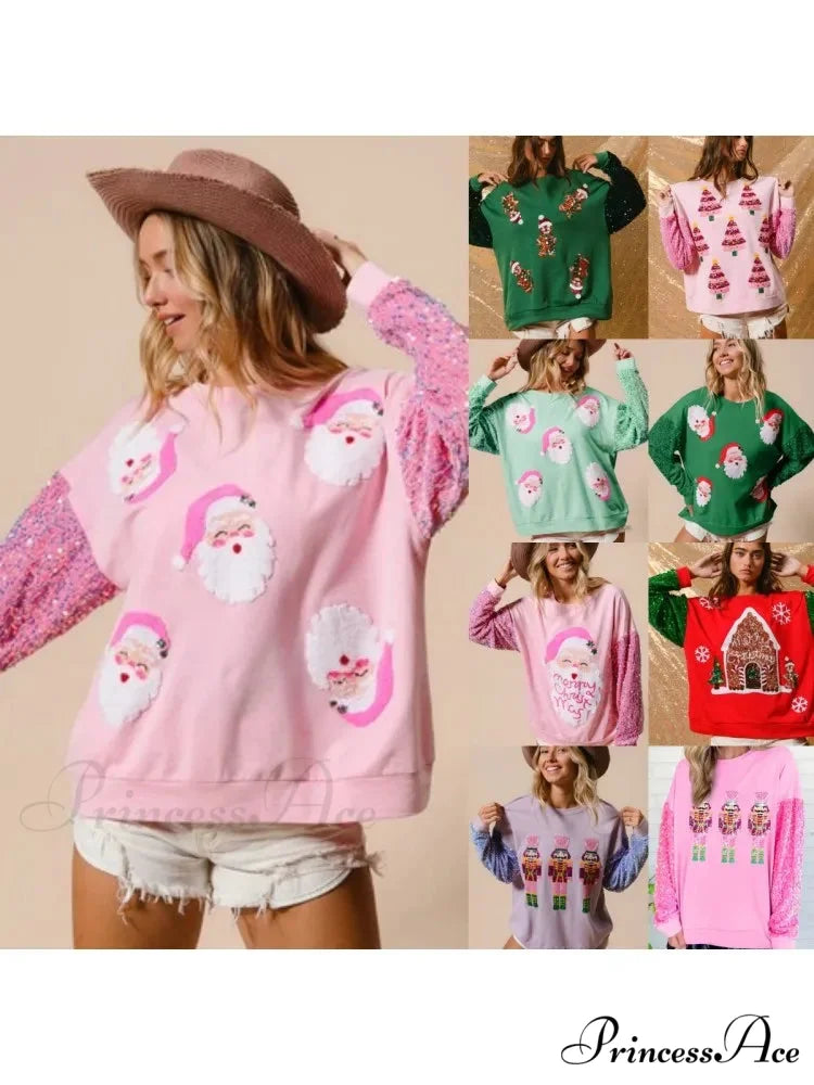 Glitter Patchwork Vintage Harajuku Slim Streetwear Christmas Hoodie Christmas Hoodies-L