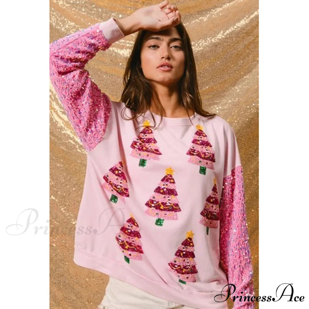 Glitter Patchwork Vintage Harajuku Slim Streetwear Christmas Hoodie pink 2 / S Christmas Hoodies-L