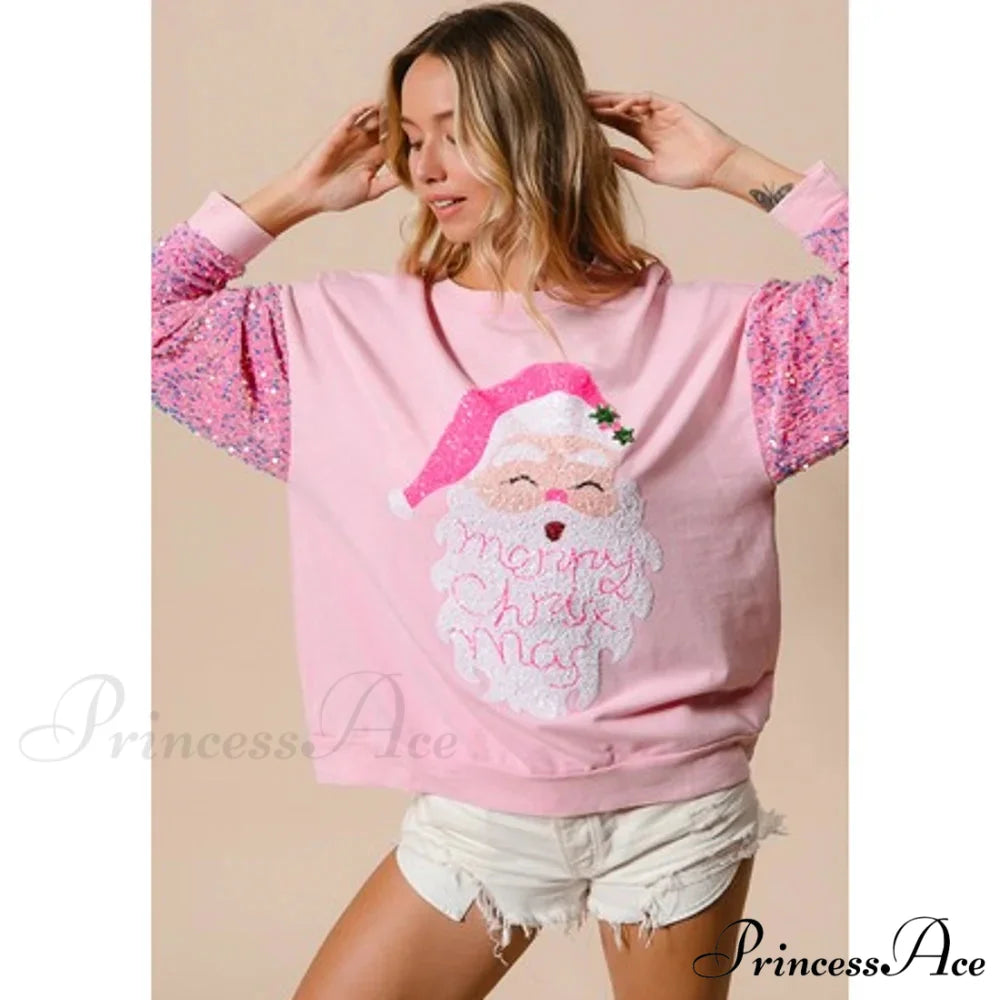 Glitter Patchwork Vintage Harajuku Slim Streetwear Christmas Hoodie pink 3 / S Christmas Hoodies-L