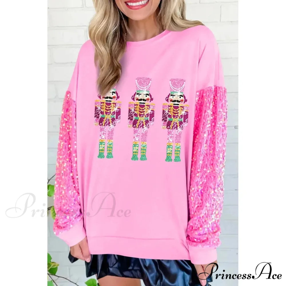 Glitter Patchwork Vintage Harajuku Slim Streetwear Christmas Hoodie pink / S Christmas Hoodies-L