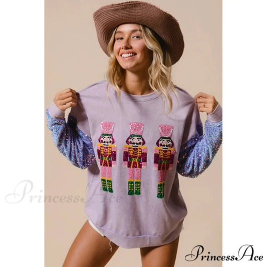 Glitter Patchwork Vintage Harajuku Slim Streetwear Christmas Hoodie purple / S Christmas Hoodies-L