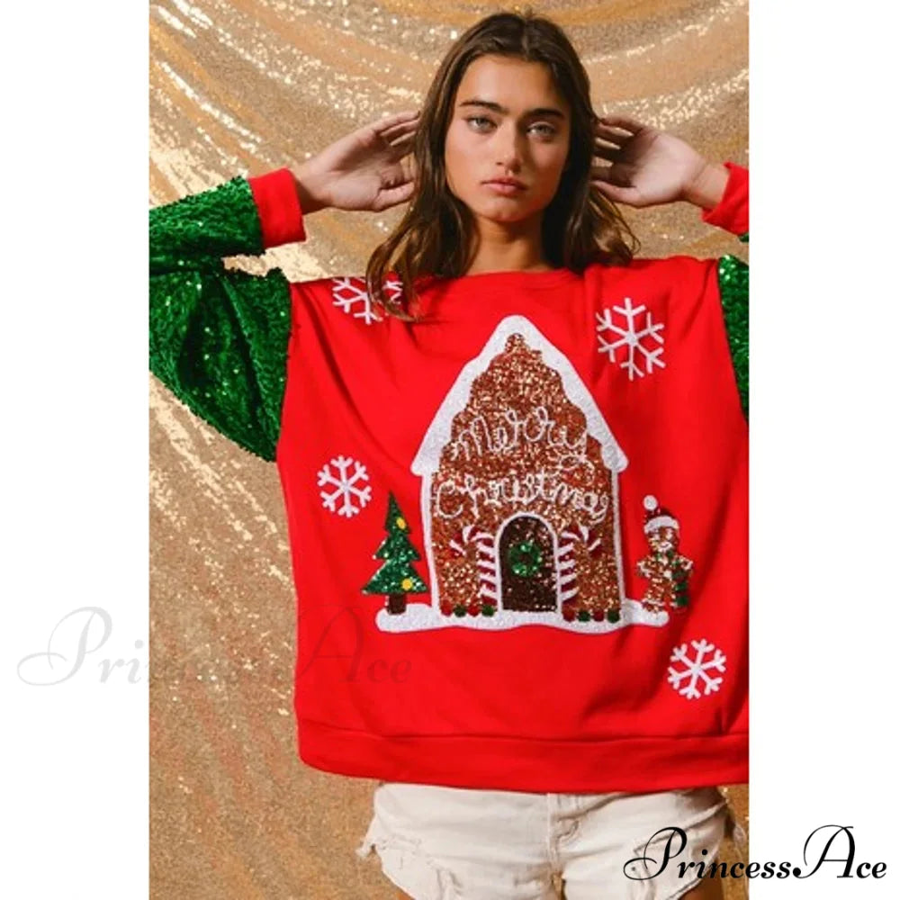 Glitter Patchwork Vintage Harajuku Slim Streetwear Christmas Hoodie red / S Christmas Hoodies-L