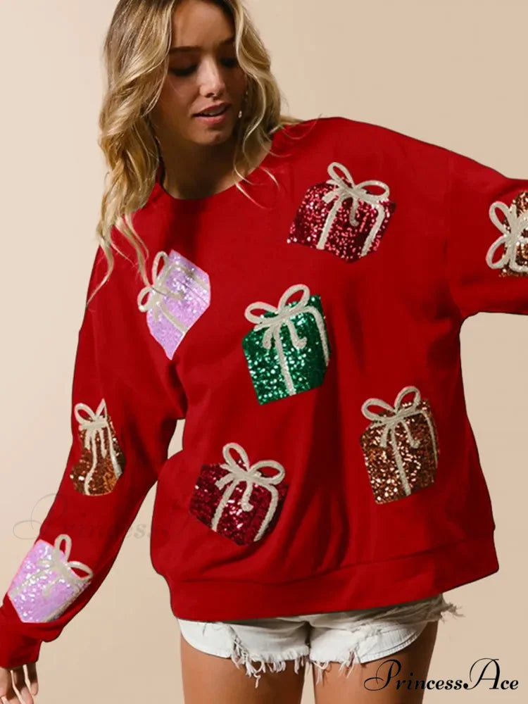 Glitter Patchwork Vintage Harajuku Slim Streetwear Long Sleeve Christmas Hoodie Christmas Hoodies-L