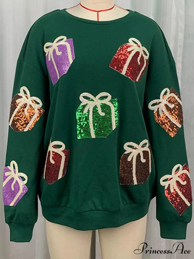 Glitter Patchwork Vintage Harajuku Slim Streetwear Long Sleeve Christmas Hoodie Christmas Hoodies-L