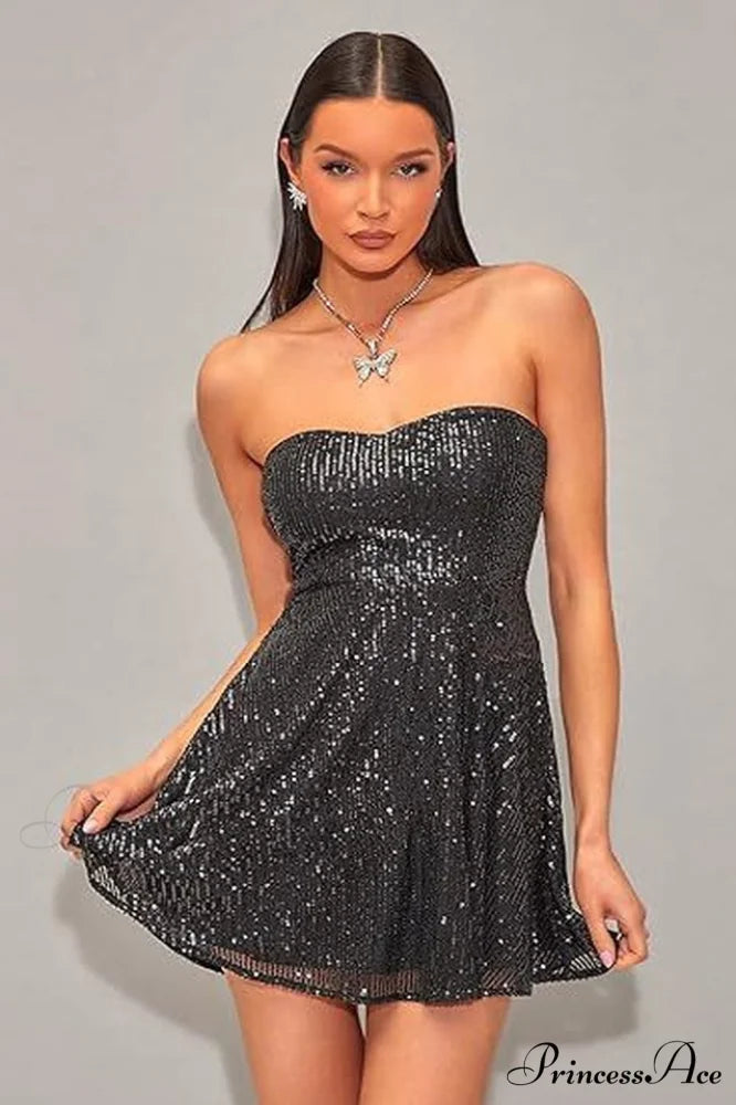 Glitz and Stylish Glam Sequined Dress S / Black