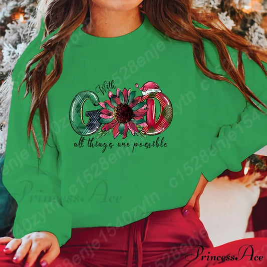 God All Things Possible Round Neck Hoodie - Autumn/Winter/Christmas Christmas Hoodies-L