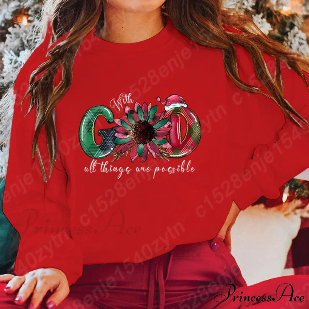 God All Things Possible Round Neck Hoodie - Autumn/Winter/Christmas Christmas Hoodies-L