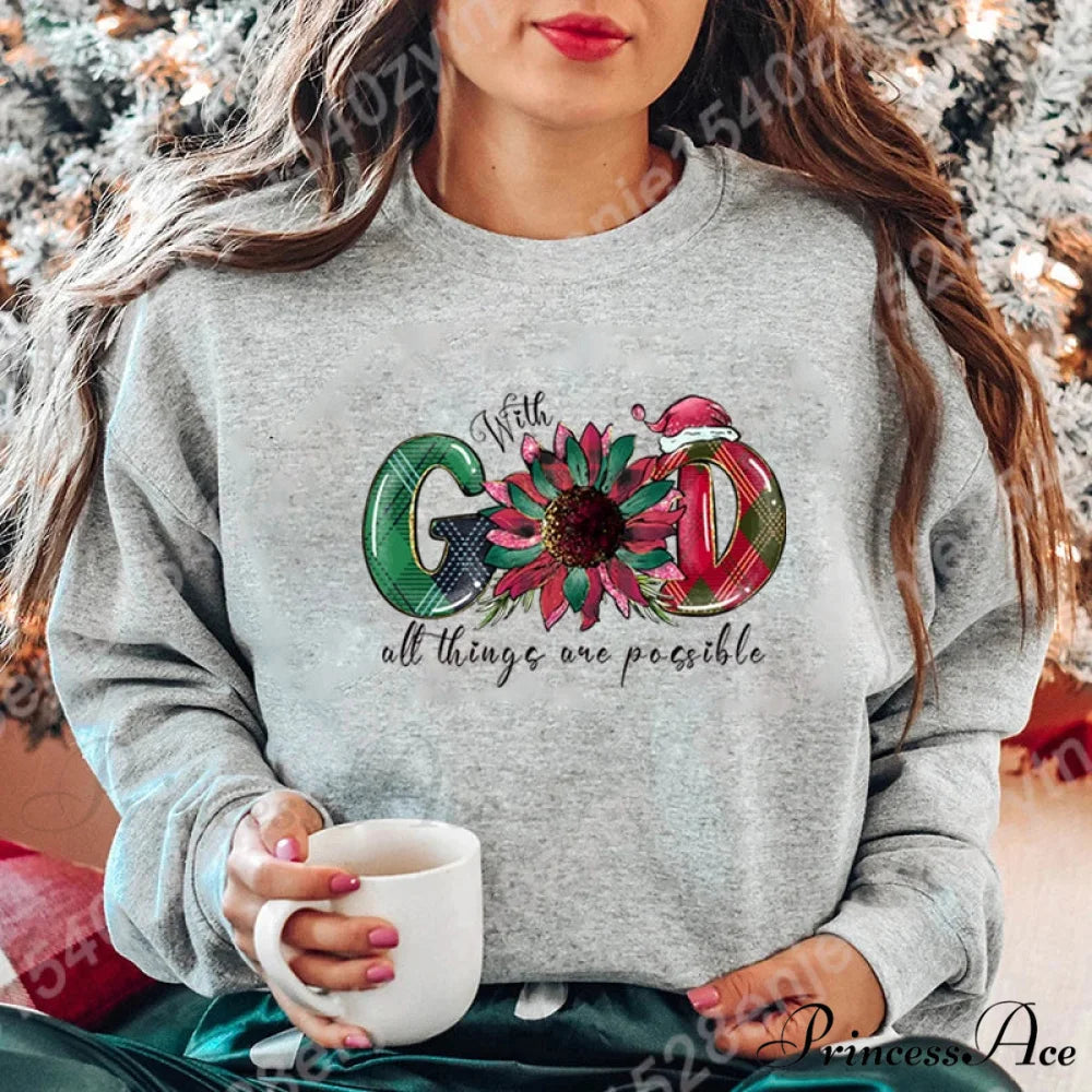 God All Things Possible Round Neck Hoodie - Autumn/Winter/Christmas Christmas Hoodies-L