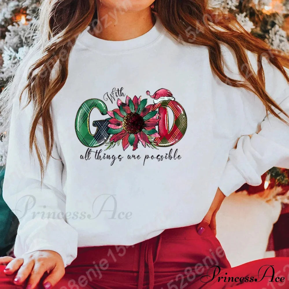 God All Things Possible Round Neck Hoodie - Autumn/Winter/Christmas Christmas Hoodies-L
