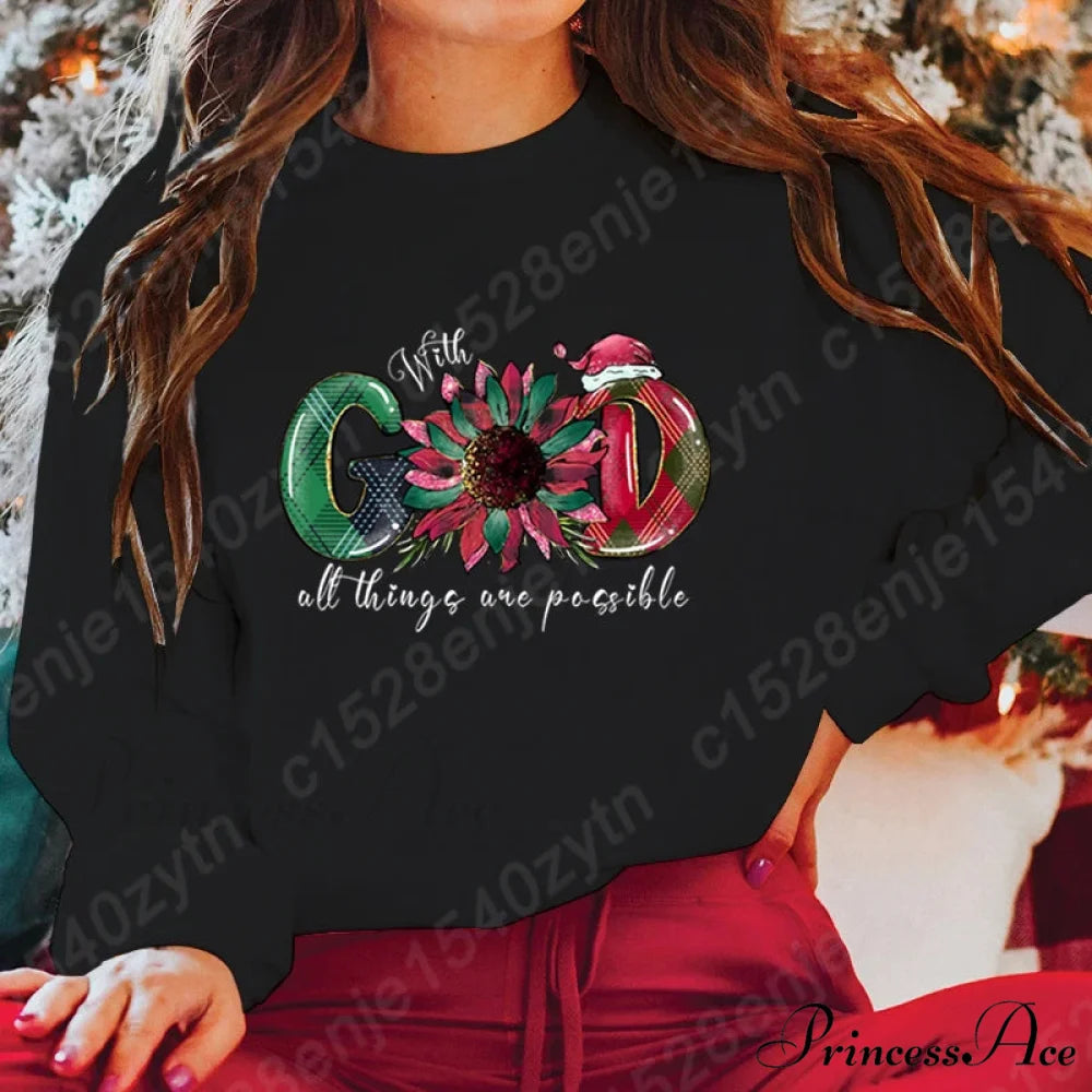 God All Things Possible Round Neck Hoodie - Autumn/Winter/Christmas Christmas Hoodies-L